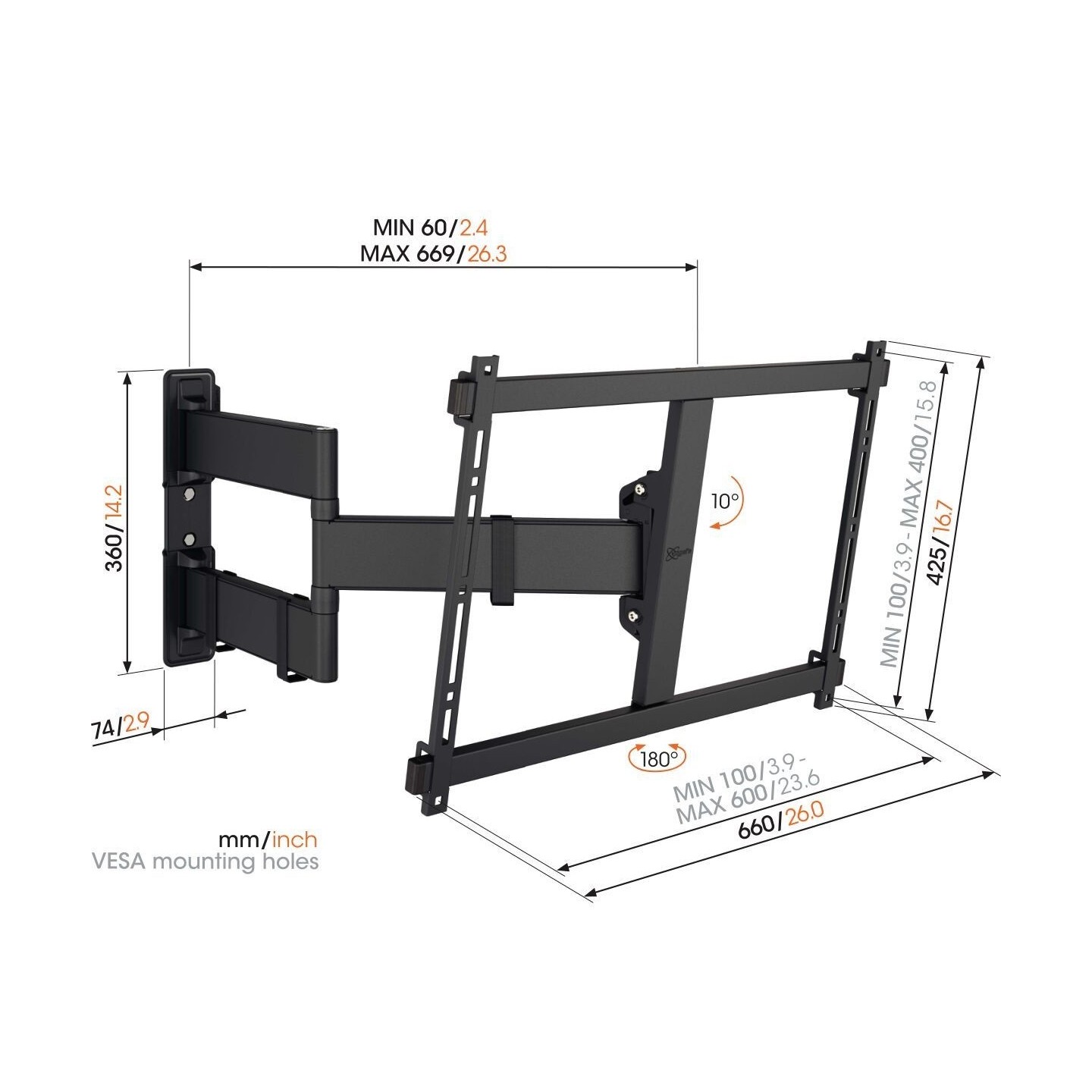 Vogels COMFORT TV Wall Mount - TVM3843-B - TV Wall Mount 60x40 Turn 2 arms 55kg Black — Buy in Cyprus with Fast Delivery