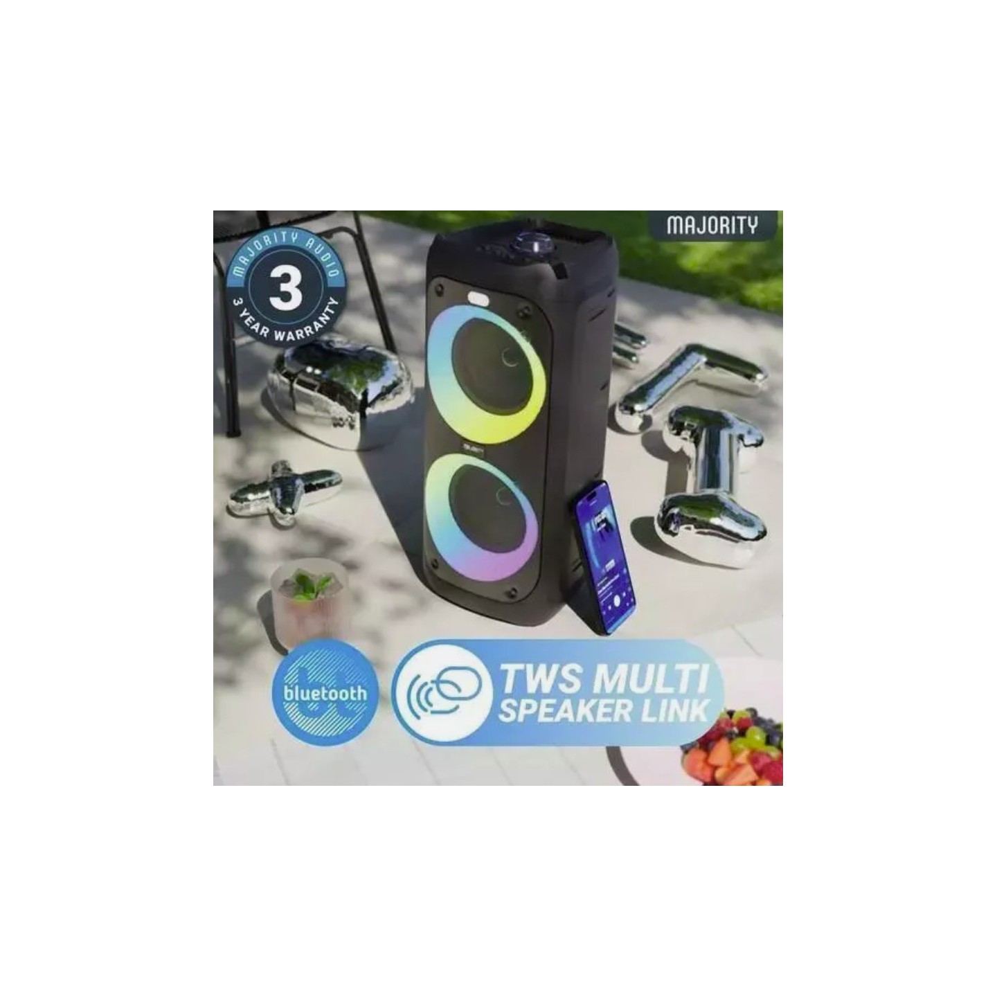 Majority Speakers Portable Karaoke - P200 - 100W Wire Mic BT USB RGB UK — Buy in Cyprus with Fast Delivery