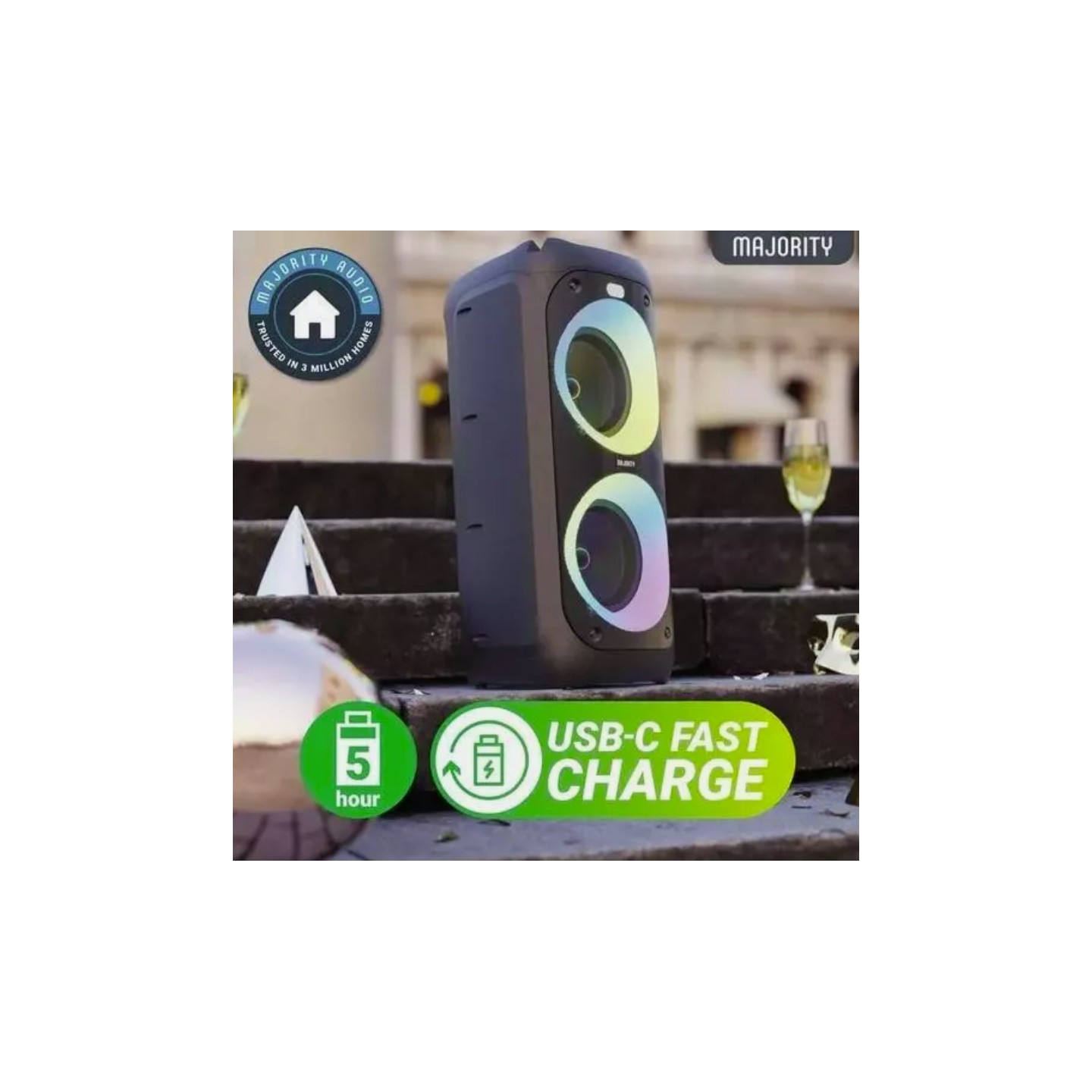 Majority Speakers Portable Karaoke - P200 - 100W Wire Mic BT USB RGB UK — Buy in Cyprus with Fast Delivery