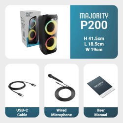 Buy Majority Speakers Portable Karaoke - P200 - 100W Wire Mic BT USB RGB UK in Cyprus, Nicosia, Limassol, Larnaka, Pafos