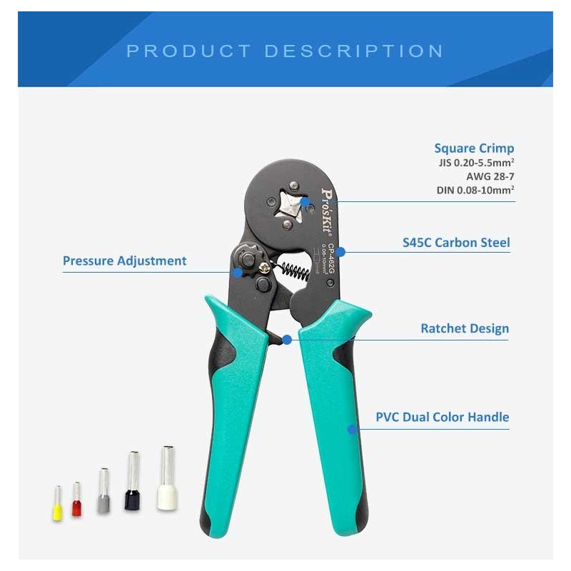 Buy Proskit Crimping Tool Wire Ferrule Square Crimp 175mm - CP-462G - Wire Ferru... in Cyprus, Nicosia, Limassol, Larnaka, Pafos