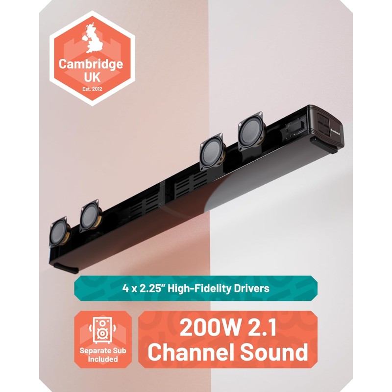 Buy Majority Soundbar - SB80 XTRA - Split 2in1 Bar Speakers 200W 2.1 with Sub,BT... in Cyprus, Nicosia, Limassol, Larnaka, Pafos