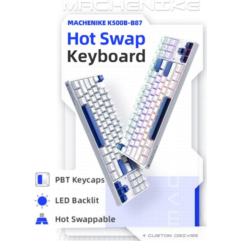 Machenike K500B-B87 White-Blue Wired Gaming Keyboard 87 Blue Switch (Boxed) — Buy in Cyprus with Fast Delivery