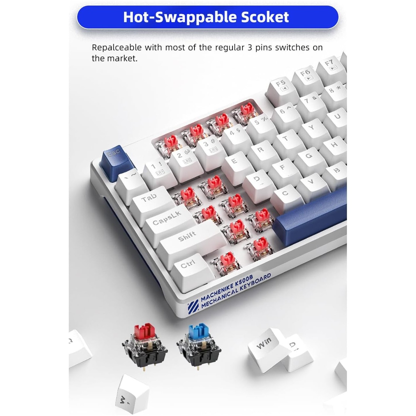 Machenike K500B-B87 White-Blue Wired Gaming Keyboard 87 Blue Switch (Boxed) — Buy in Cyprus with Fast Delivery