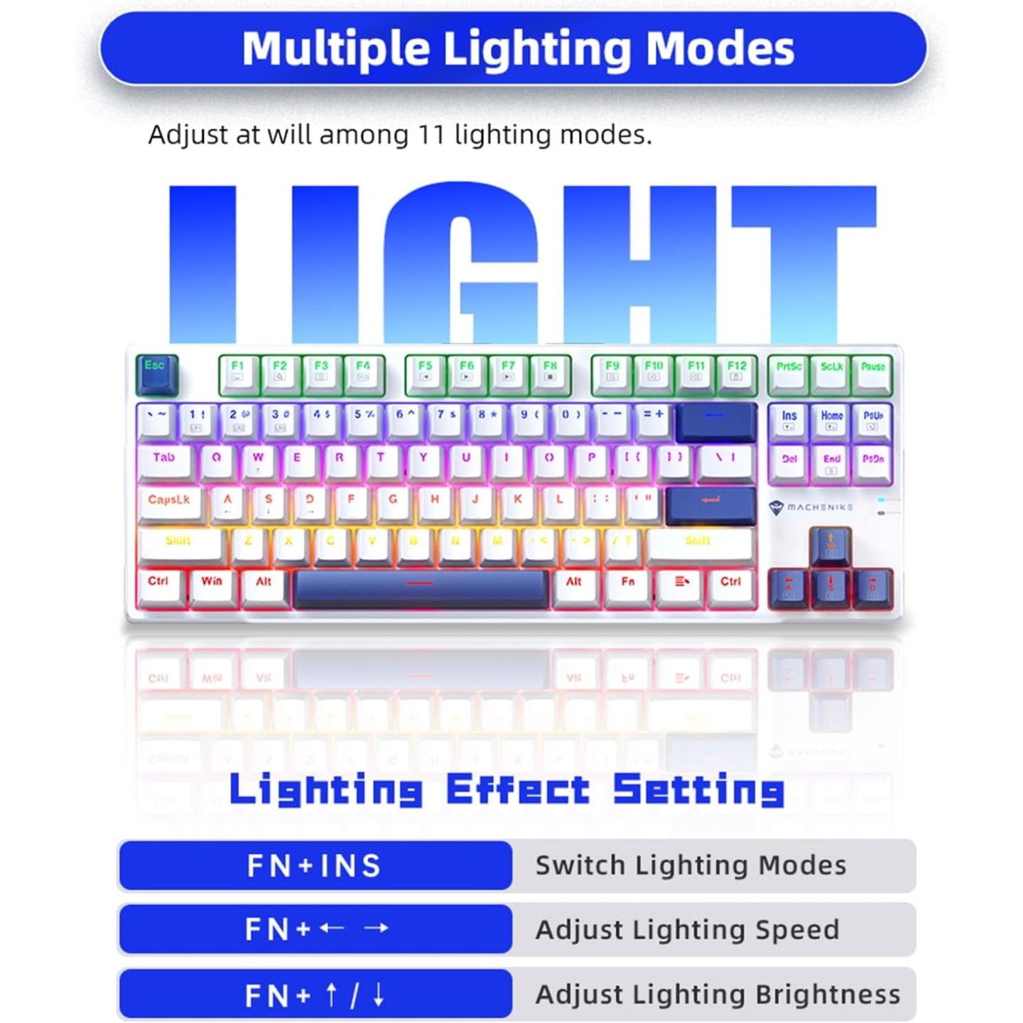 Machenike K500B-B87 White-Blue Wired Gaming Keyboard 87 Blue Switch (Boxed) — Buy in Cyprus with Fast Delivery