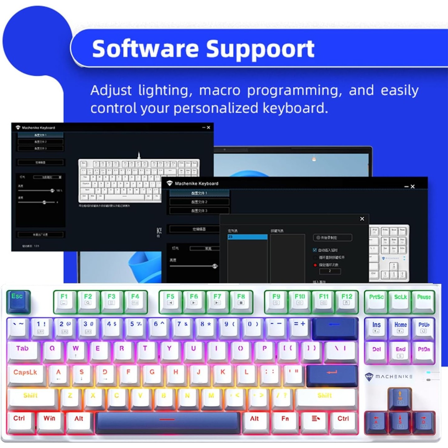 Machenike K500B-B87 White-Blue Wired Gaming Keyboard 87 Blue Switch (Boxed) — Buy in Cyprus with Fast Delivery