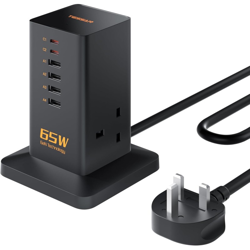 Buy Tessan 2 Gang Extension - TS-FS02UK00 - 4 USB-A 2 USB C 2m 13A in Cyprus, Nicosia, Limassol, Larnaka, Pafos