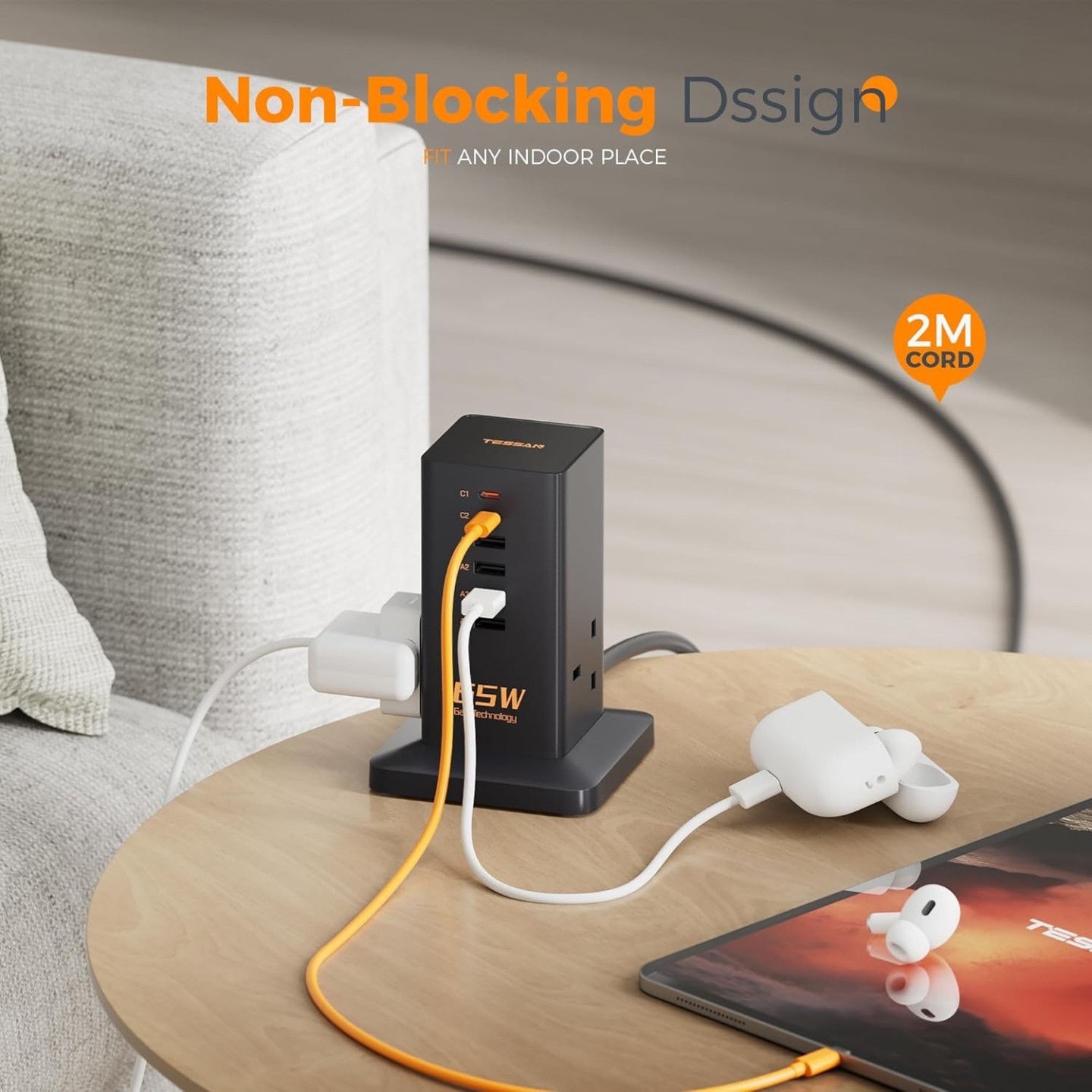 Tessan 2 Gang Extension - TS-FS02UK00 - 4 USB-A 2 USB C 2m 13A — Buy in Cyprus with Fast Delivery