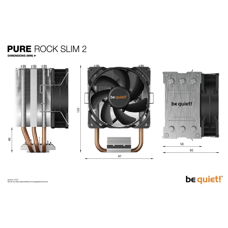 Buy be quiet! Pure Rock Slim 2 - Slim Tower CPU Cooler, Silver, 92mm PWM Fan, 13... in Cyprus, Nicosia, Limassol, Larnaka, Pafos