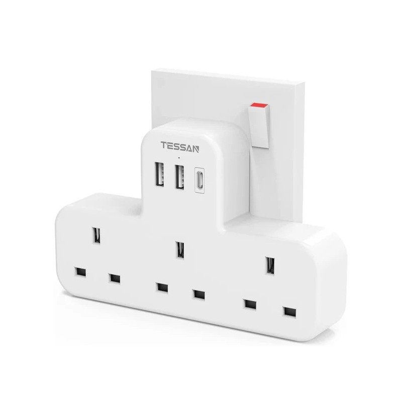 Buy Tessan 3-Gang plug Through UK Charger 2 USB A USB C 13A - TS-223-C - 3-Gang ... in Cyprus, Nicosia, Limassol, Larnaka, Pafos