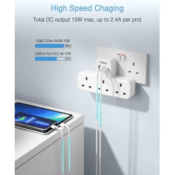 Buy Tessan 3-Gang plug Through UK Charger 2 USB A USB C 13A - TS-223-C - 3-Gang ... in Cyprus, Nicosia, Limassol, Larnaka, Pafos