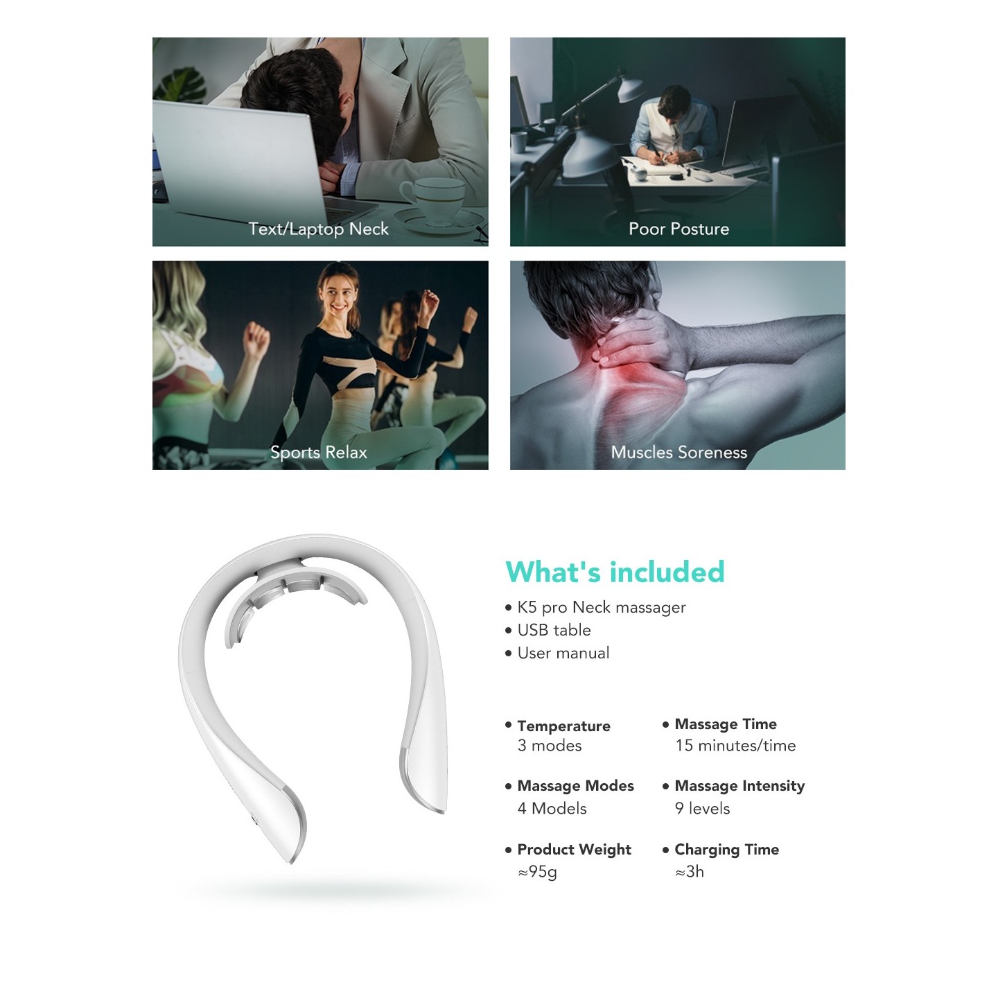 SKG Neck Massager - K5 Pro - Pulse-Heat-Remote-4xModes — Buy in Cyprus with Fast Delivery