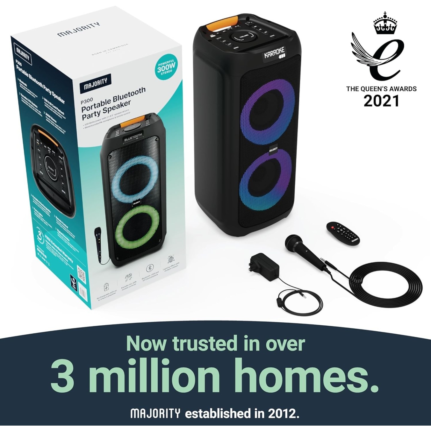 Majority Portable Karaoke Speaker - P300 - 300W Bluetooth USB FM Wired Mic — Buy in Cyprus with Fast Delivery