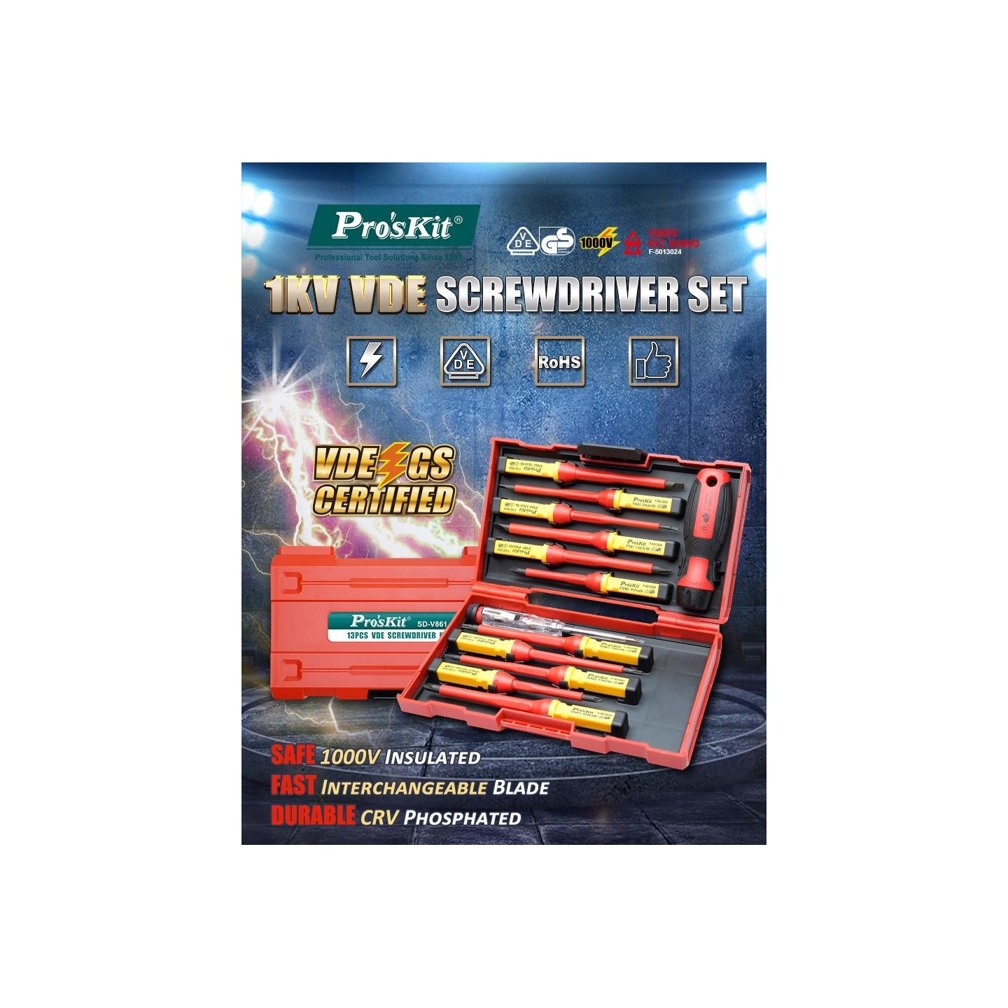Proskit Screwdriver Insulated VDE Set of 13 pcs - SD-V861 - Proskit Screwdriver Insulated VDE Set of 13 pcs