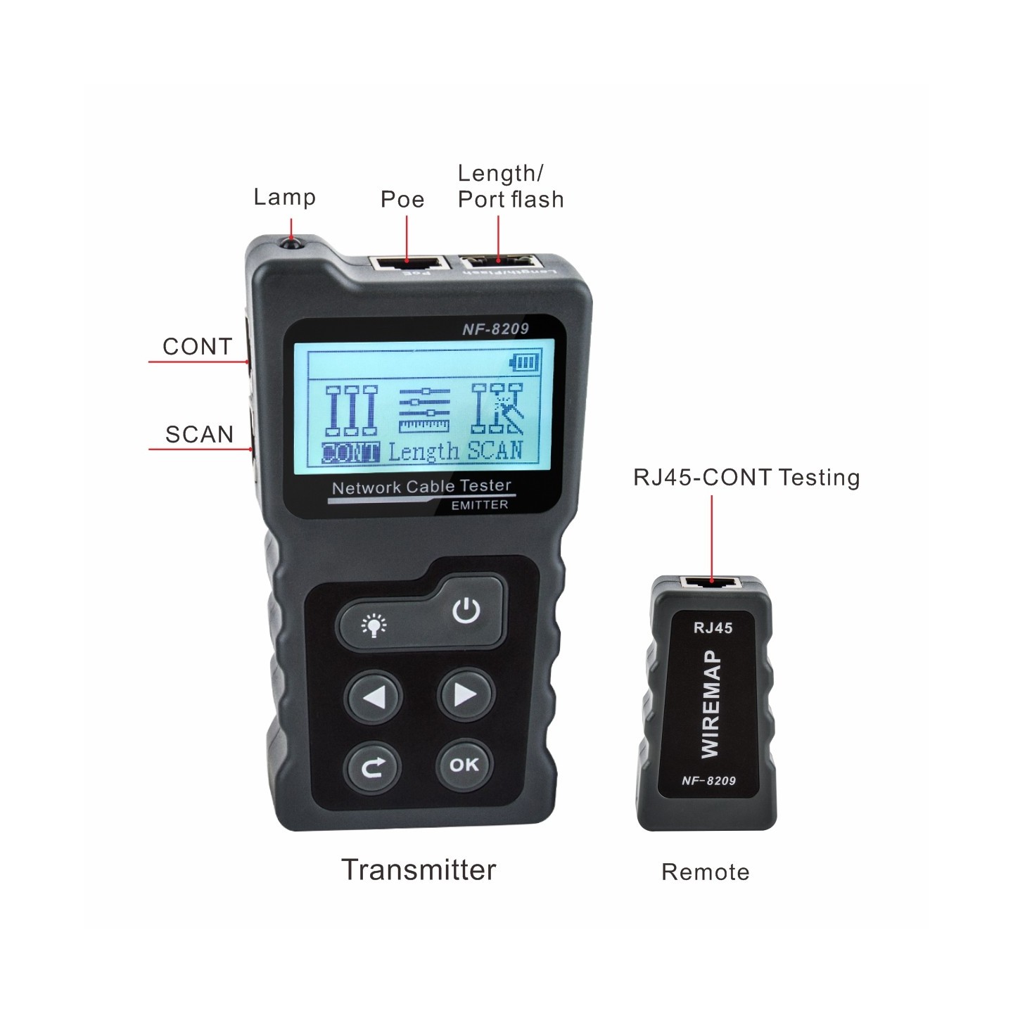 Noyafa Network Tester with LCD, Toner, Continuity, Cable Length, PoE, Port Blink - NF-8209 - Voltage Detection