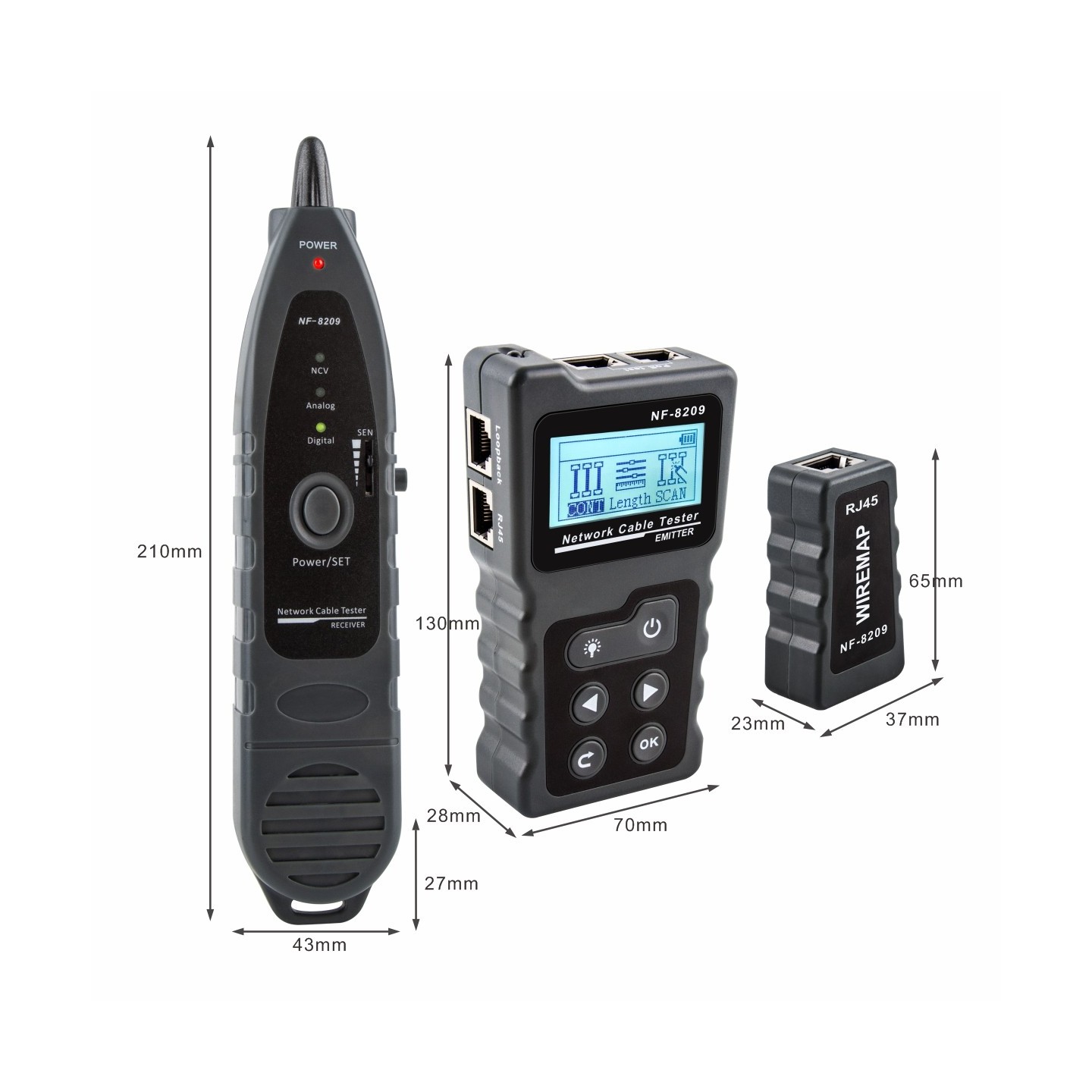 Noyafa Network Tester with LCD, Toner, Continuity, Cable Length, PoE, Port Blink - NF-8209 - Voltage Detection