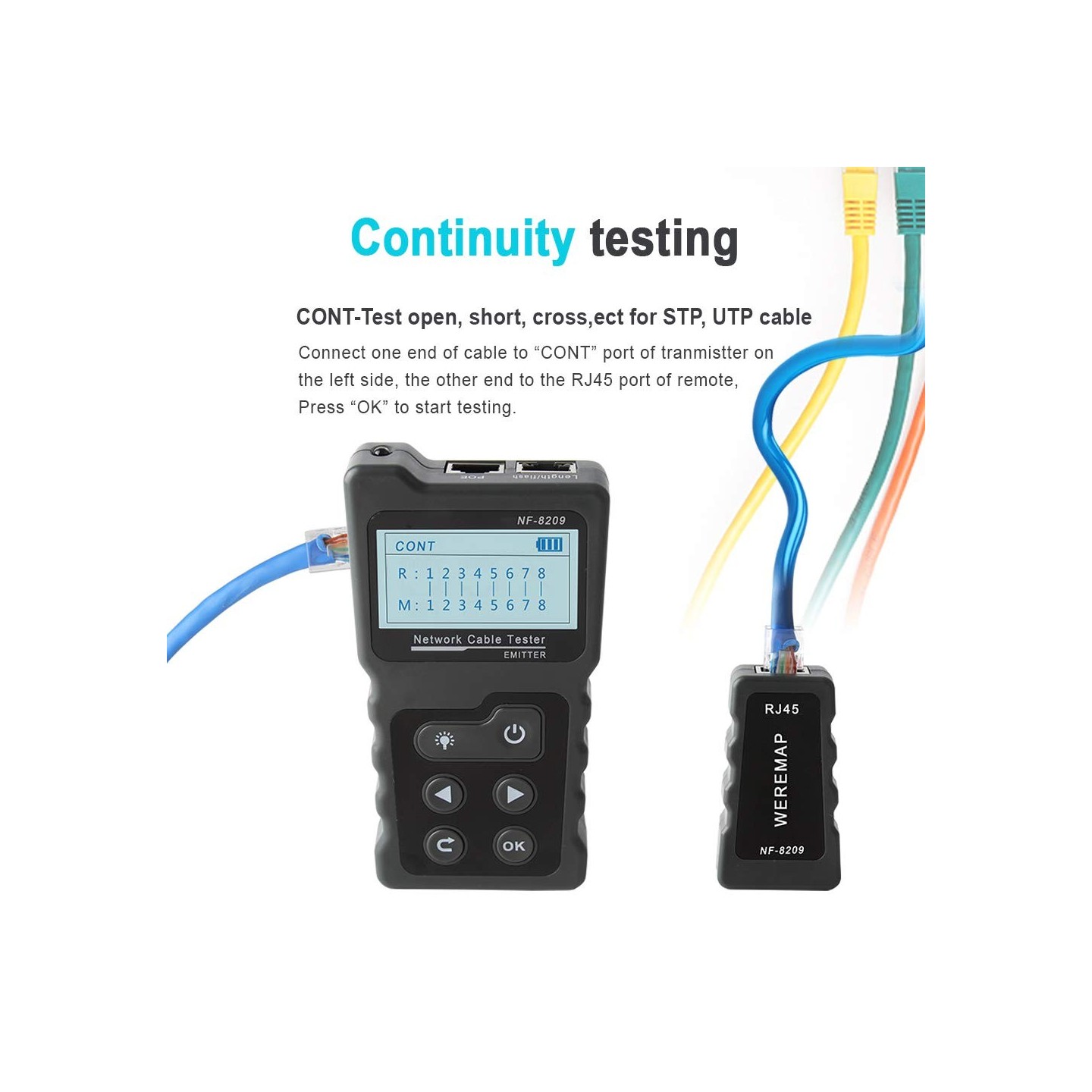 Noyafa Network Tester with LCD, Toner, Continuity, Cable Length, PoE, Port Blink - NF-8209 - Voltage Detection