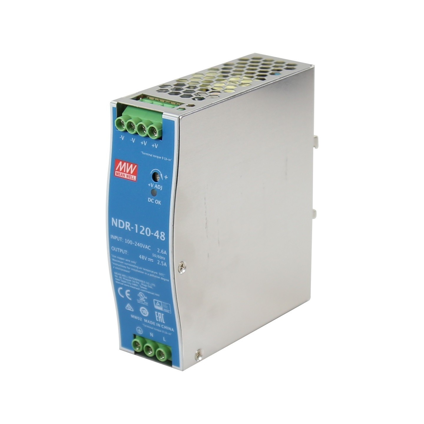 Meanwell Industrial DIN Rail PSU 48V 120W - NDR-120-48 - Industrial DIN Rail PSU 48V 120W — Buy in Cyprus with Fast Delivery