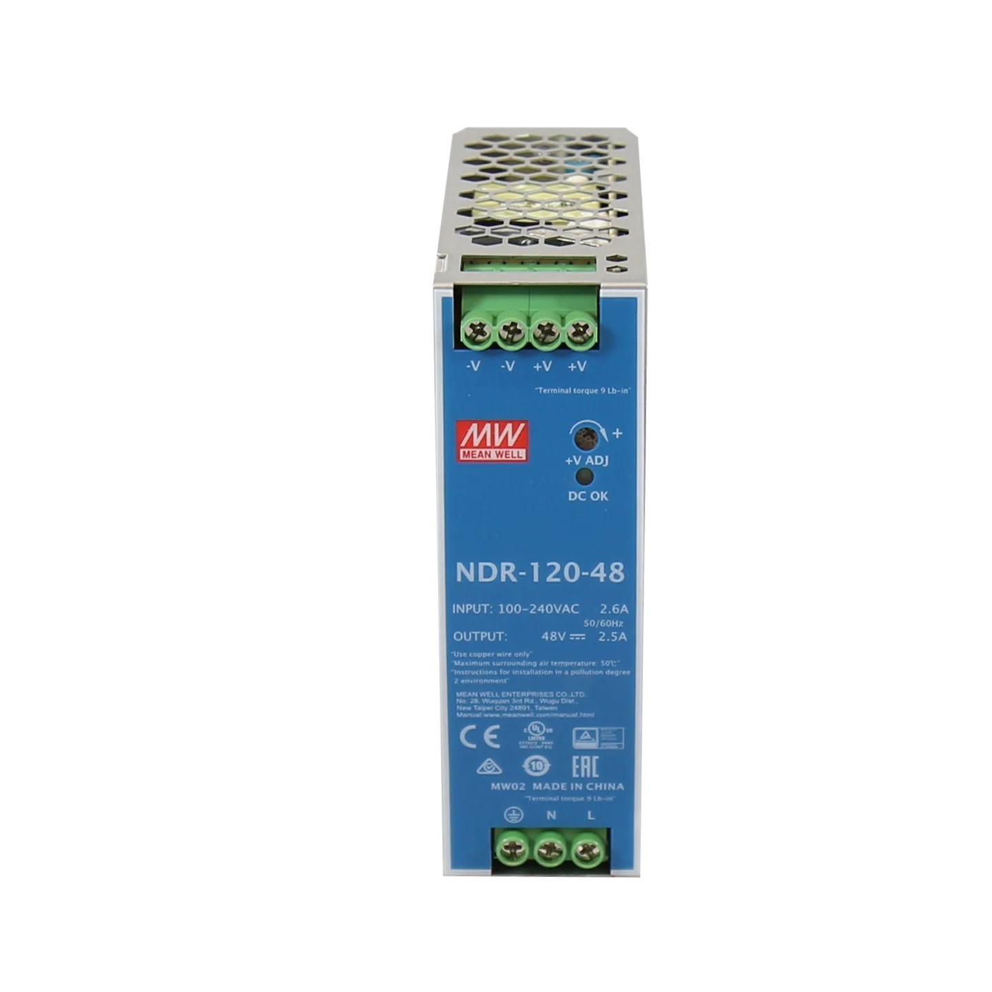 Meanwell Industrial DIN Rail PSU 48V 120W - NDR-120-48 - Industrial DIN Rail PSU 48V 120W — Buy in Cyprus with Fast Delivery