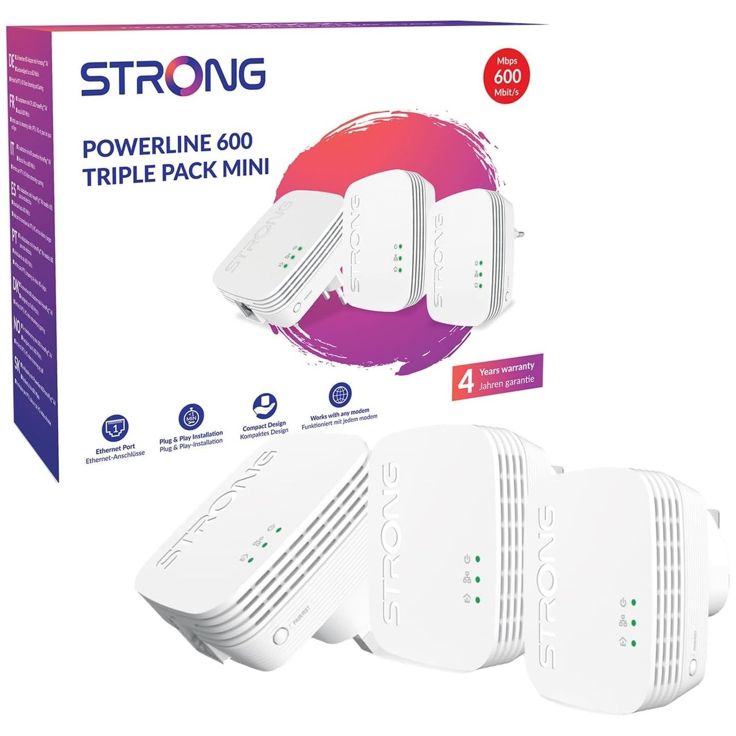 Strong Powerline Kit AV600 Mini 600Mbps UK - 600TRIMINIUK - Triple Pack — Buy in Cyprus with Fast Delivery