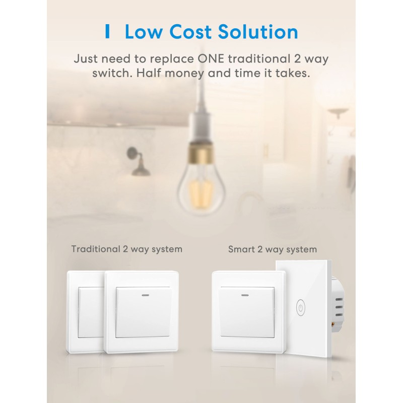 Buy Meross HomeKit Smart Wi-Fi Wall Switch 1-Gang 2-way - MSS550HK-EU - Meross H... in Cyprus, Nicosia, Limassol, Larnaka, Pafos