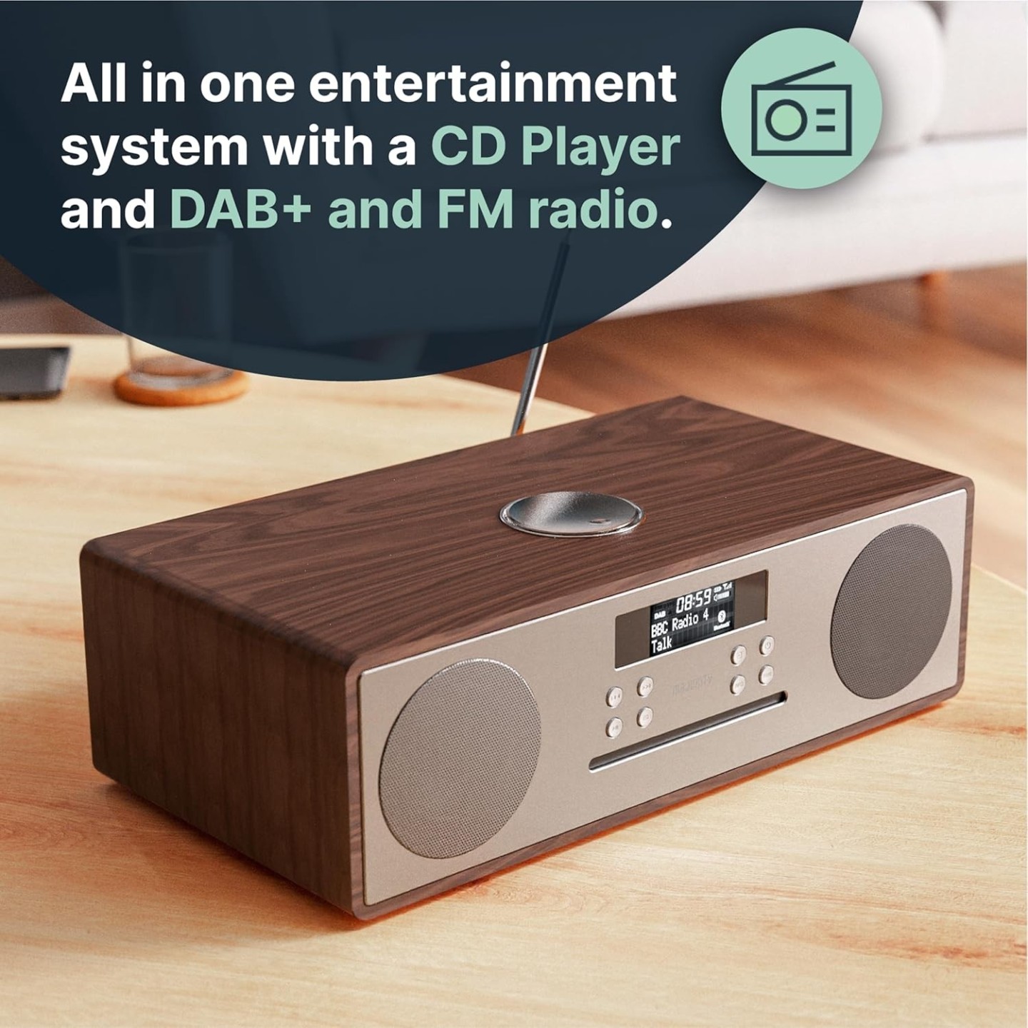 Majority OAKINGTON Mini HiFi System - 120W CD-BT-USB-FM Walnut — Buy in Cyprus with Fast Delivery