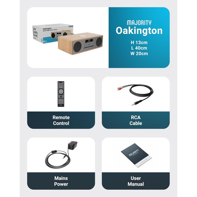 Buy Majority OAKINGTON 120W Mini HiFi System with CD-BT-USB-FM - Oak in Cyprus, Nicosia, Limassol, Larnaka, Pafos