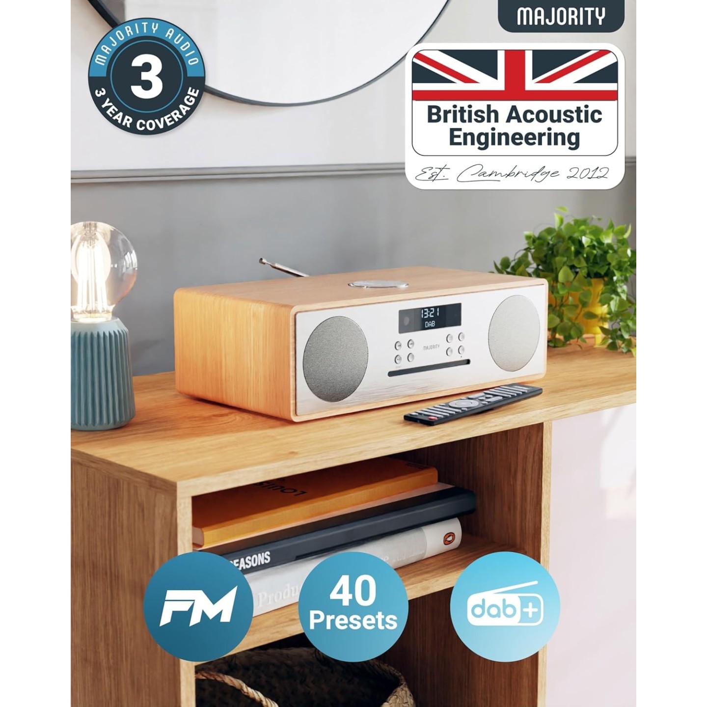 Majority OAKINGTON 120W Mini HiFi System with CD-BT-USB-FM - Oak — Buy in Cyprus with Fast Delivery