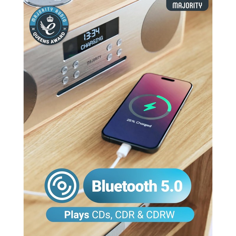 Buy Majority OAKINGTON 120W Mini HiFi System with CD-BT-USB-FM - Oak in Cyprus, Nicosia, Limassol, Larnaka, Pafos