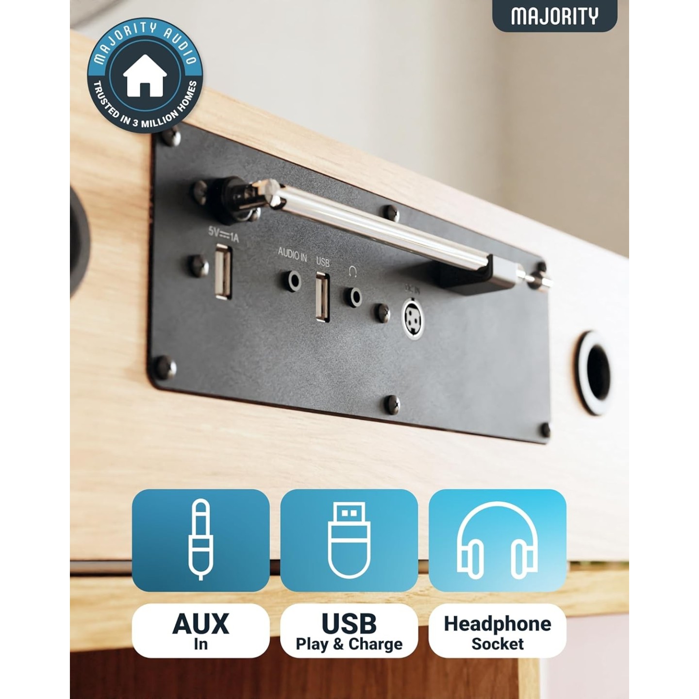 Majority OAKINGTON 120W Mini HiFi System with CD-BT-USB-FM - Oak — Buy in Cyprus with Fast Delivery