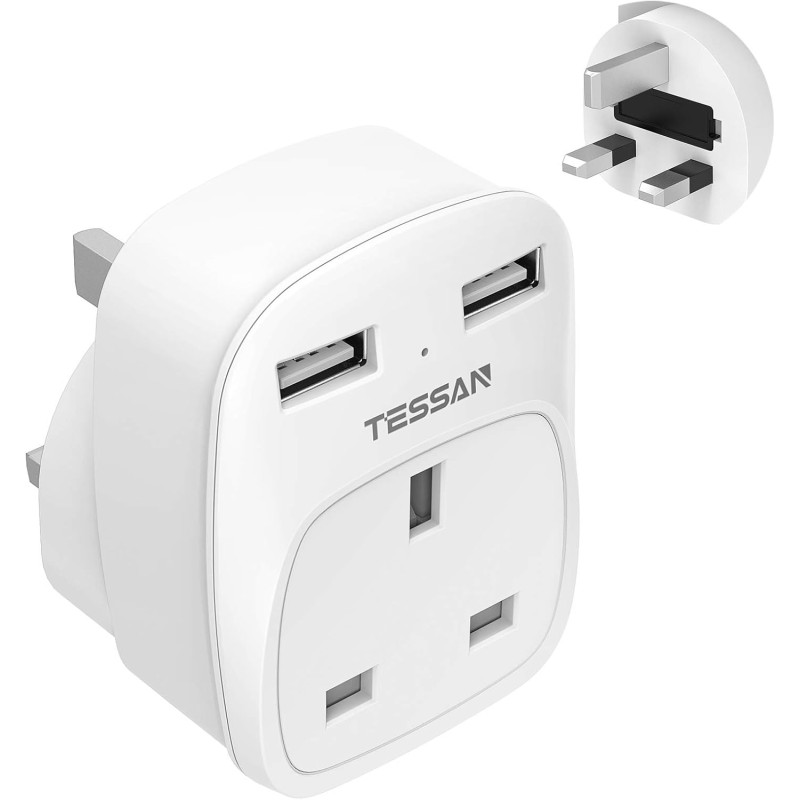 Buy Tessan Gang Plug-Through UK Charger - TS-821-UK - 2 USB A 13A in Cyprus, Nicosia, Limassol, Larnaka, Pafos