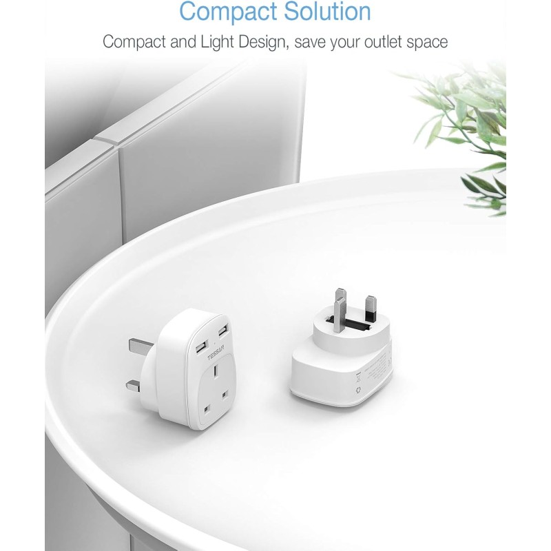 Buy Tessan Gang Plug-Through UK Charger - TS-821-UK - 2 USB A 13A in Cyprus, Nicosia, Limassol, Larnaka, Pafos