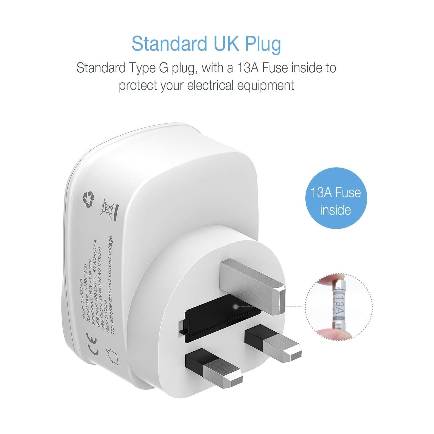 Tessan Gang Plug-Through UK Charger - TS-821-UK - 2 USB A 13A — Buy in Cyprus with Fast Delivery