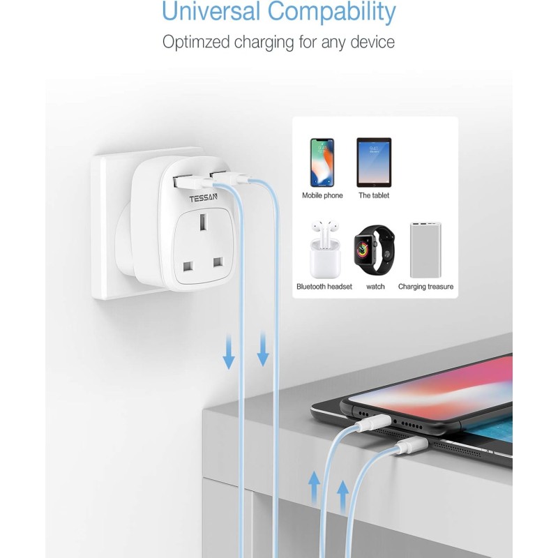 Buy Tessan Gang Plug-Through UK Charger - TS-821-UK - 2 USB A 13A in Cyprus, Nicosia, Limassol, Larnaka, Pafos
