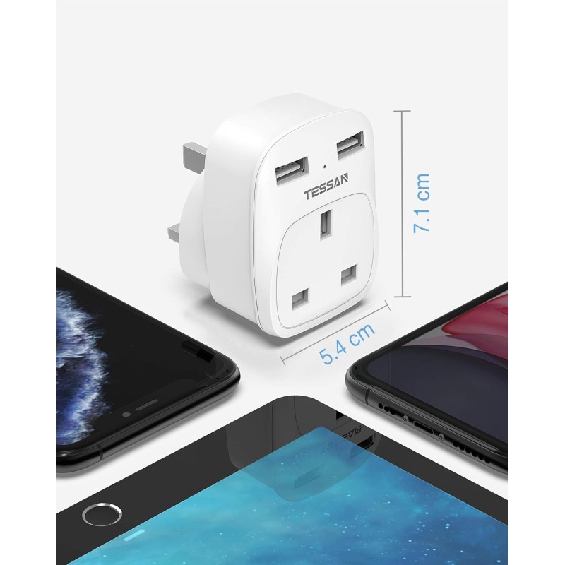 Buy Tessan Gang Plug-Through UK Charger - TS-821-UK - 2 USB A 13A in Cyprus, Nicosia, Limassol, Larnaka, Pafos