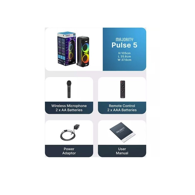 Buy Majority Speakers Portable Karaoke - PULSE P5 - 600W Wireless Mic BT USB RGB UK in Cyprus, Nicosia, Limassol, Larnaka, Pafos