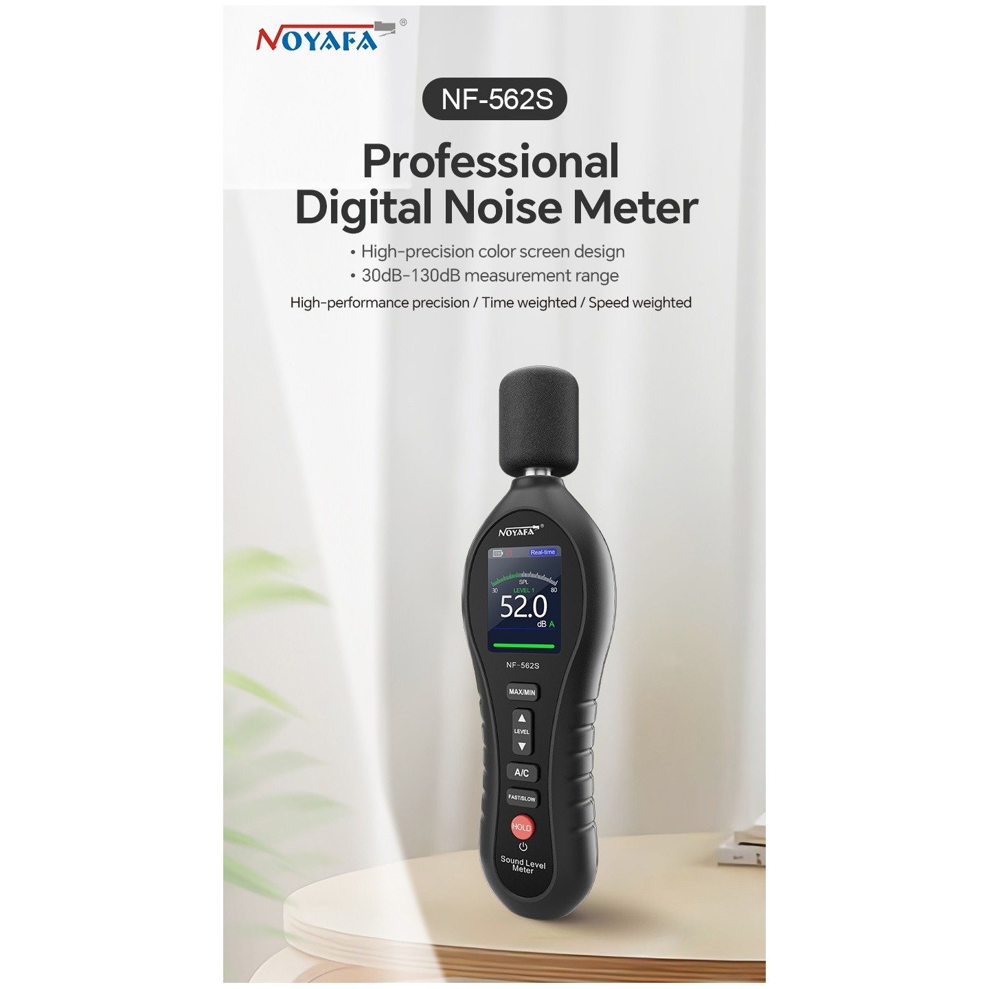 Noyafa Sound Level Meter - NF-562S - Dual A/C Weighting, Real-Time Alarm & Color LCD Display