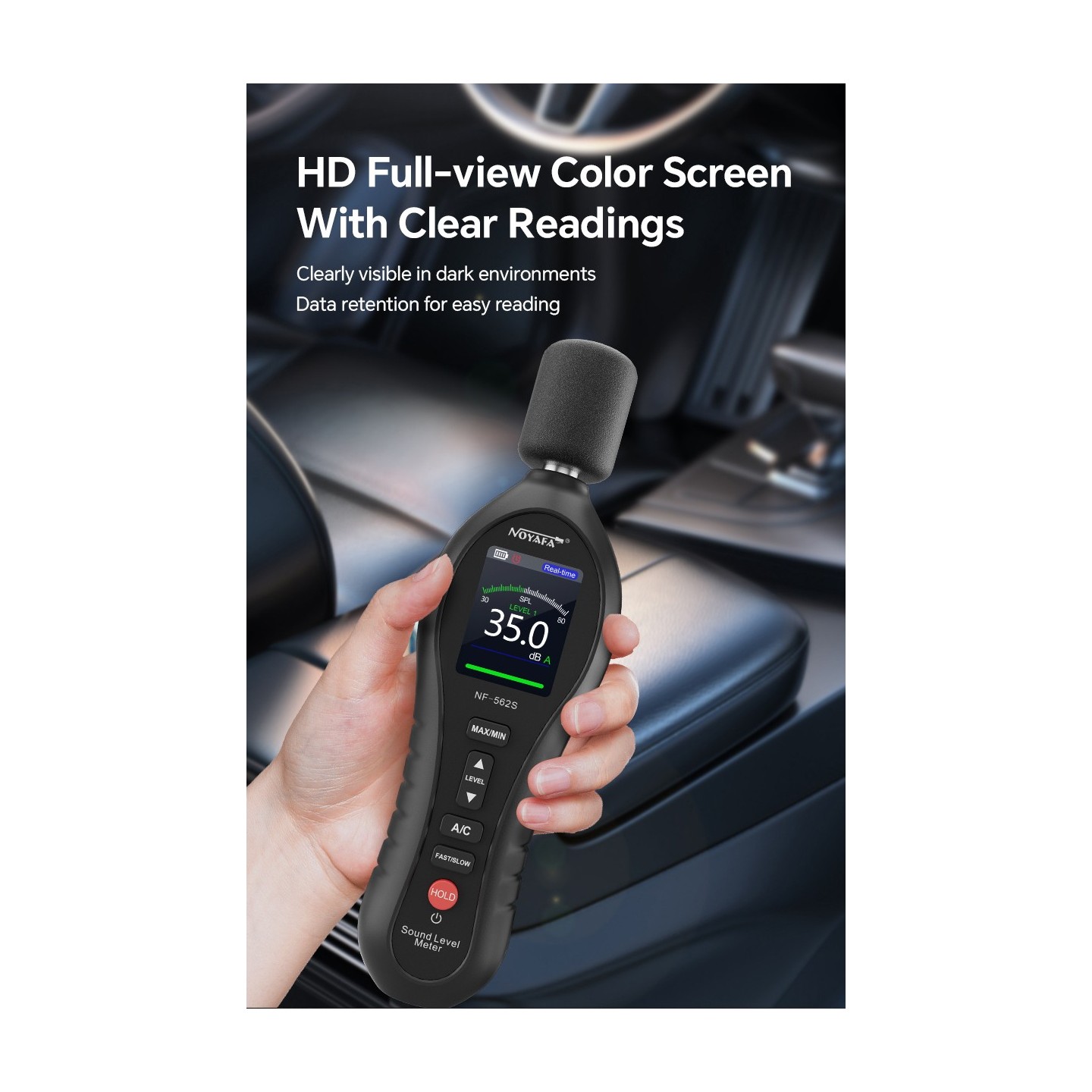 Noyafa Sound Level Meter - NF-562S - Dual A/C Weighting, Real-Time Alarm & Color LCD Display