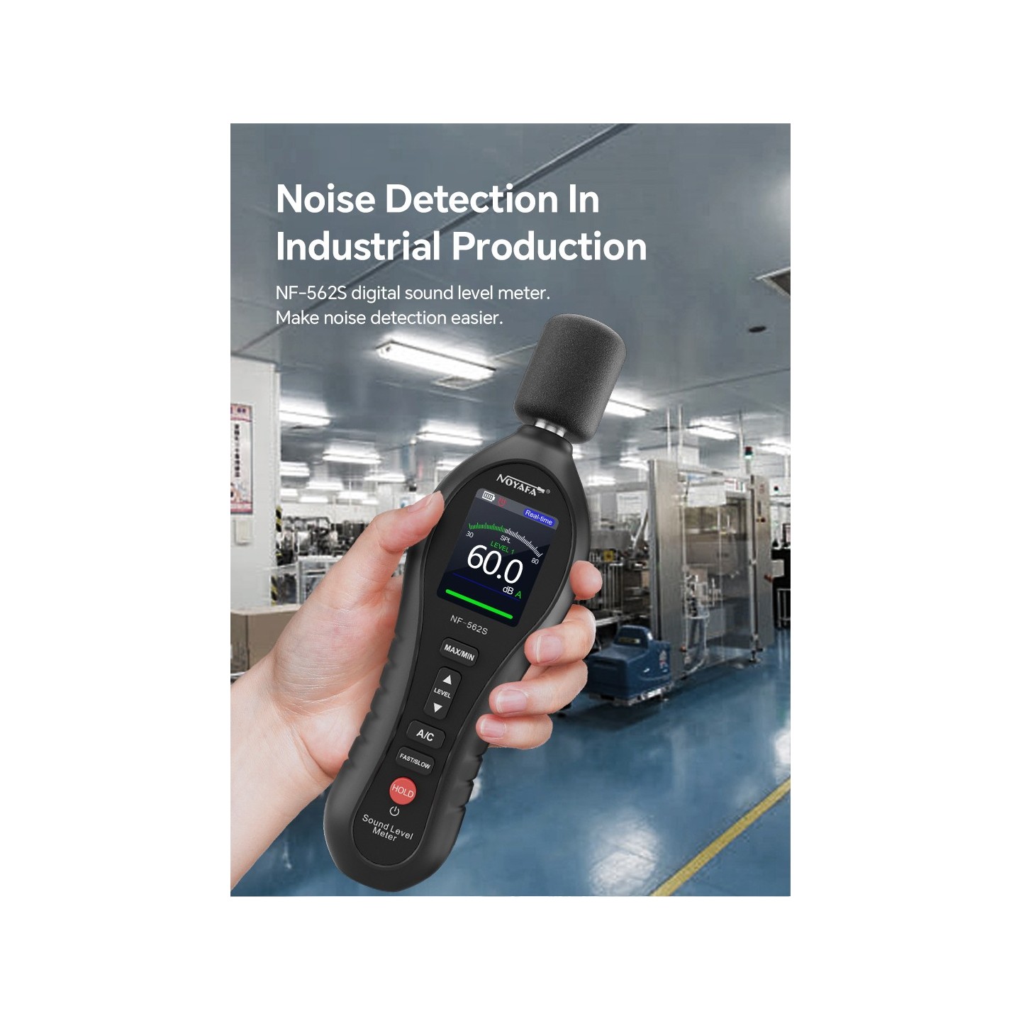 Noyafa Sound Level Meter - NF-562S - Dual A/C Weighting, Real-Time Alarm & Color LCD Display