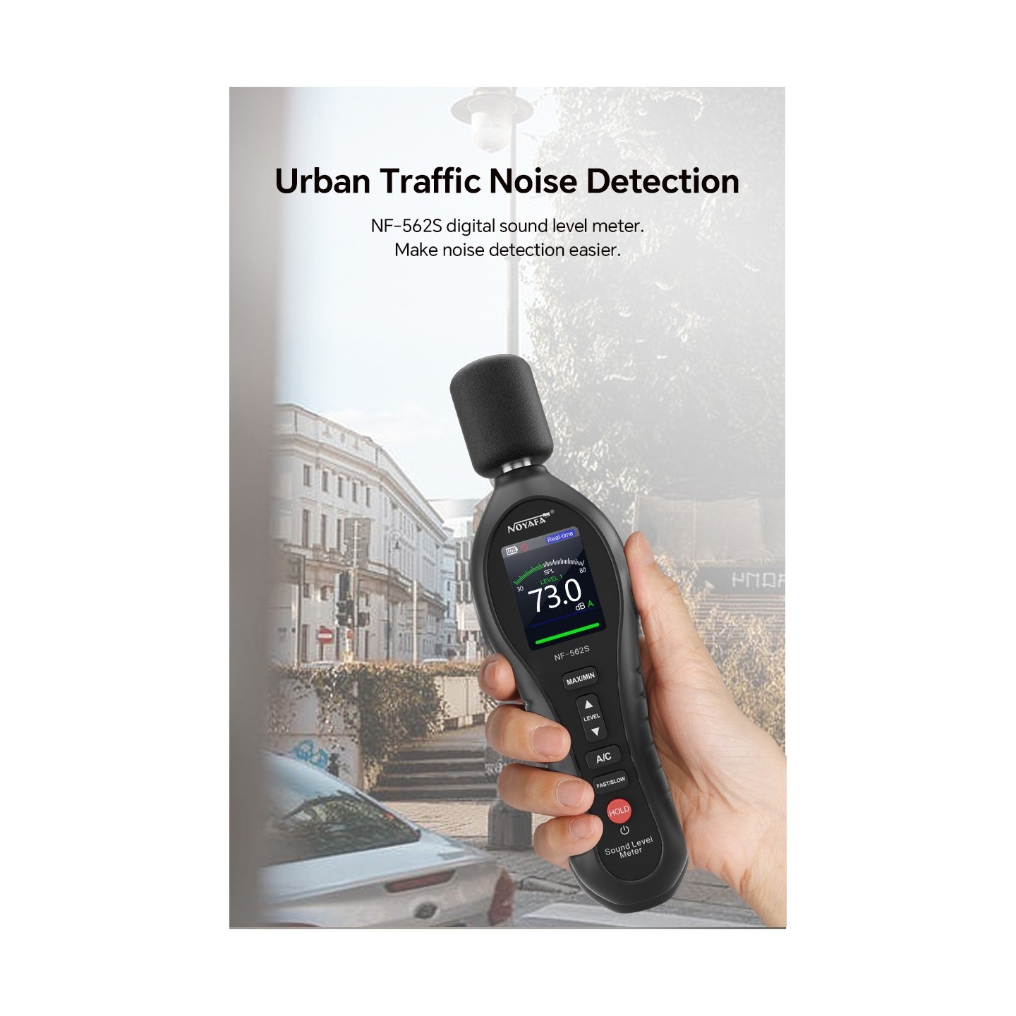 Noyafa Sound Level Meter - NF-562S - Dual A/C Weighting, Real-Time Alarm & Color LCD Display