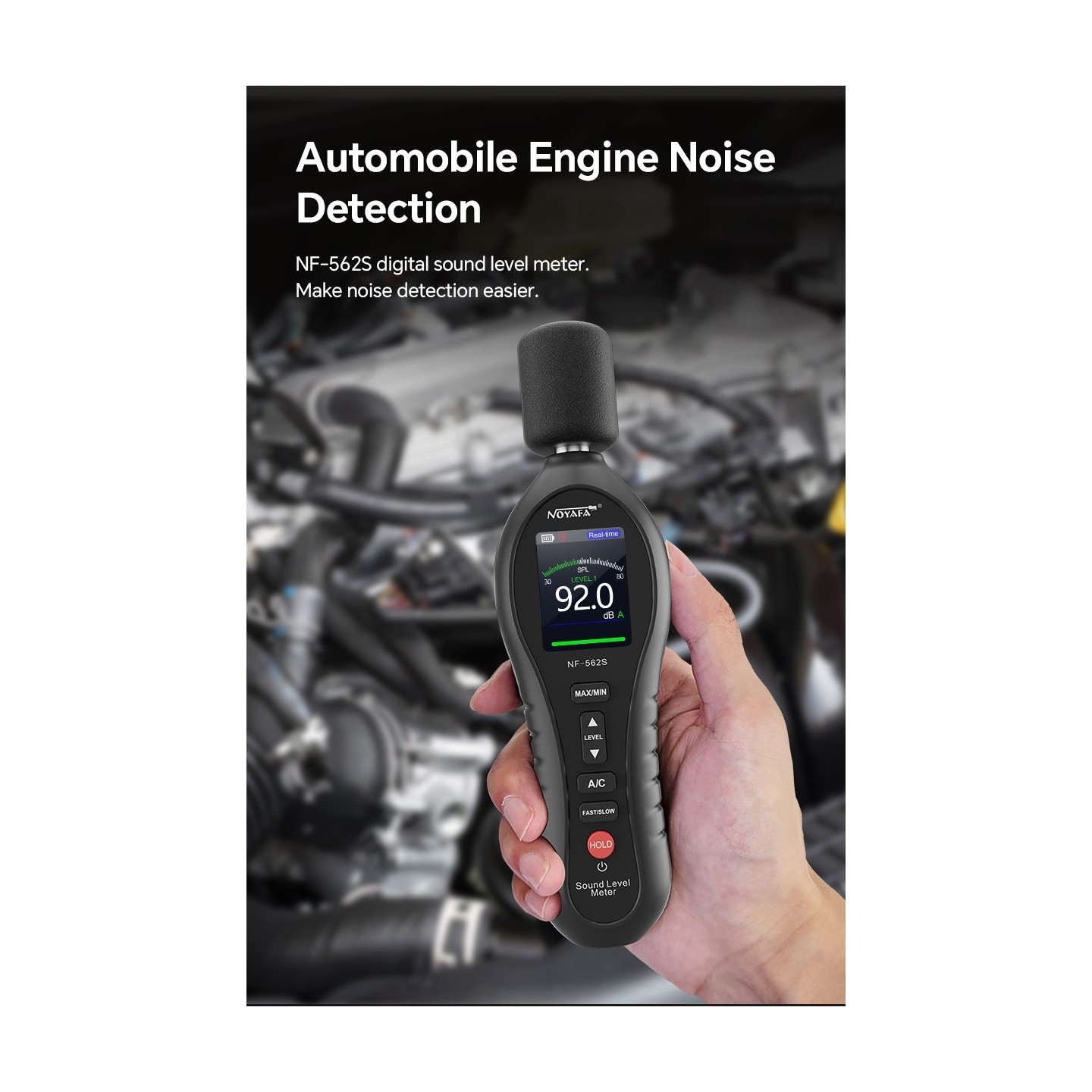 Noyafa Sound Level Meter - NF-562S - Dual A/C Weighting, Real-Time Alarm & Color LCD Display