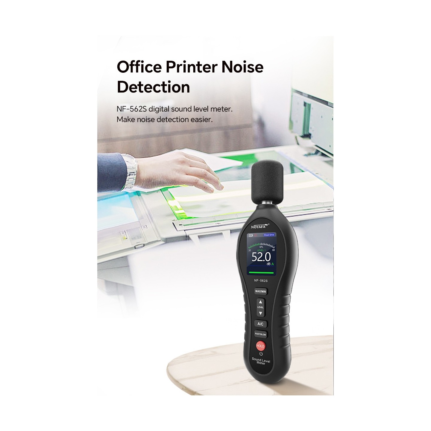 Noyafa Sound Level Meter - NF-562S - Dual A/C Weighting, Real-Time Alarm & Color LCD Display