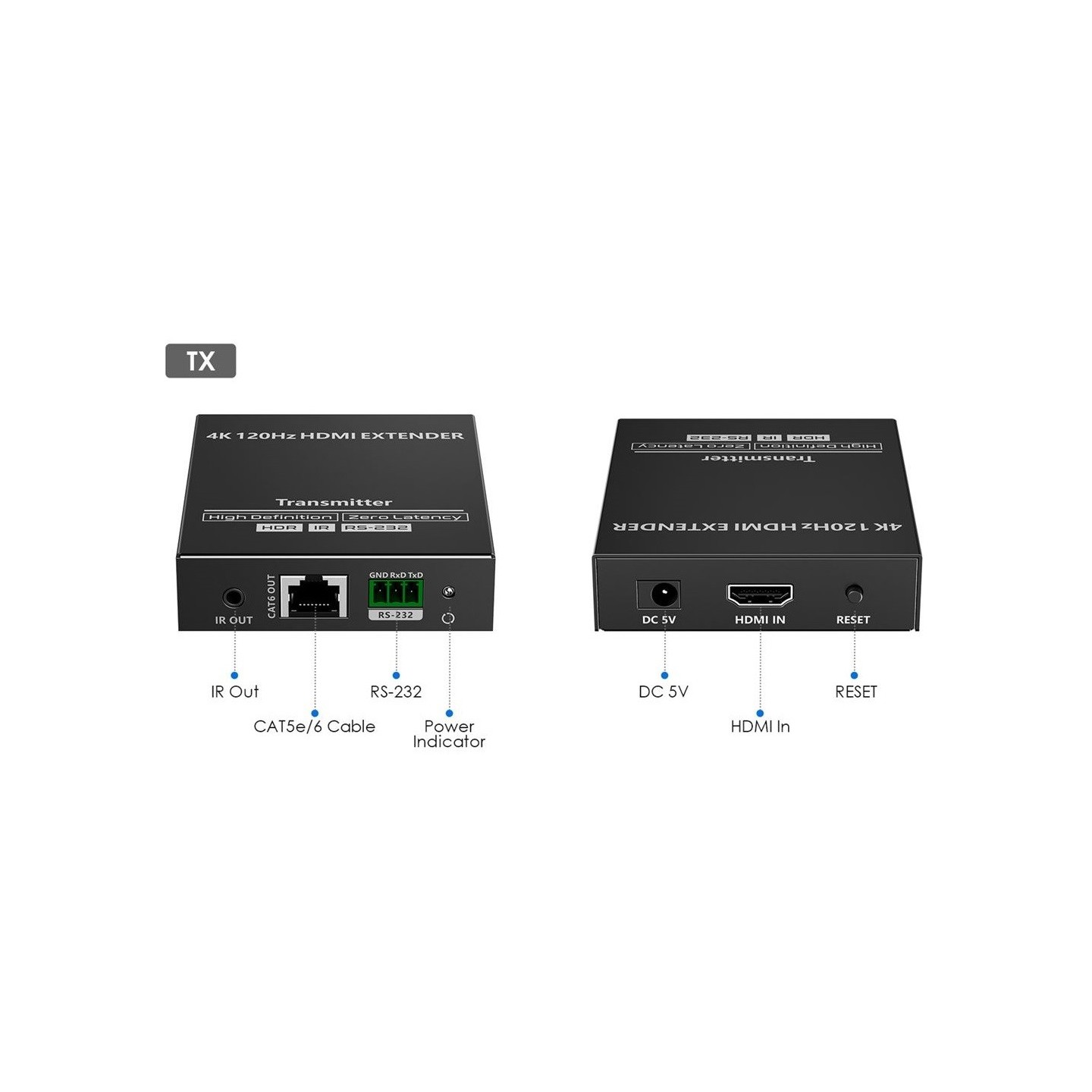 Lenkeng HDMI Extender over Ethernet 4K120Hz IR & RS232 - LKV610HH - HDMI Extender over Ethernet 4K120Hz IR & RS232