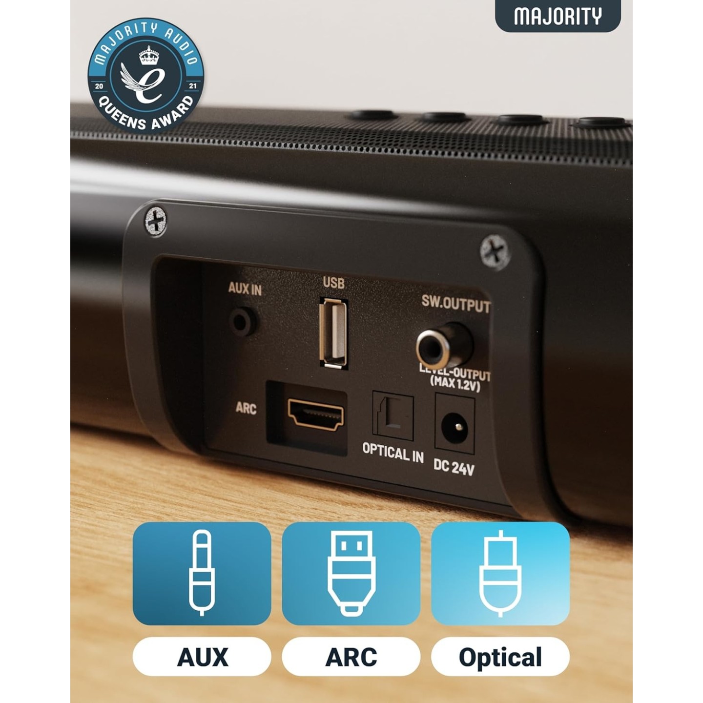 Majority Soundbar - NAGA60 - 120W 2.1 3D Sound Built-in Sub & Wall Mount — Buy in Cyprus with Fast Delivery