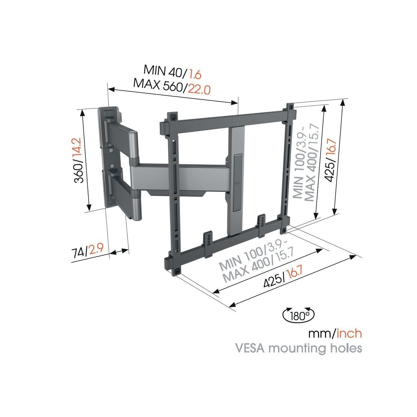 Vogels ELITE TV Wall Mount - TVM5445 - 40x40 Turn 2 arms 35kg 56cm — Buy in Cyprus with Fast Delivery