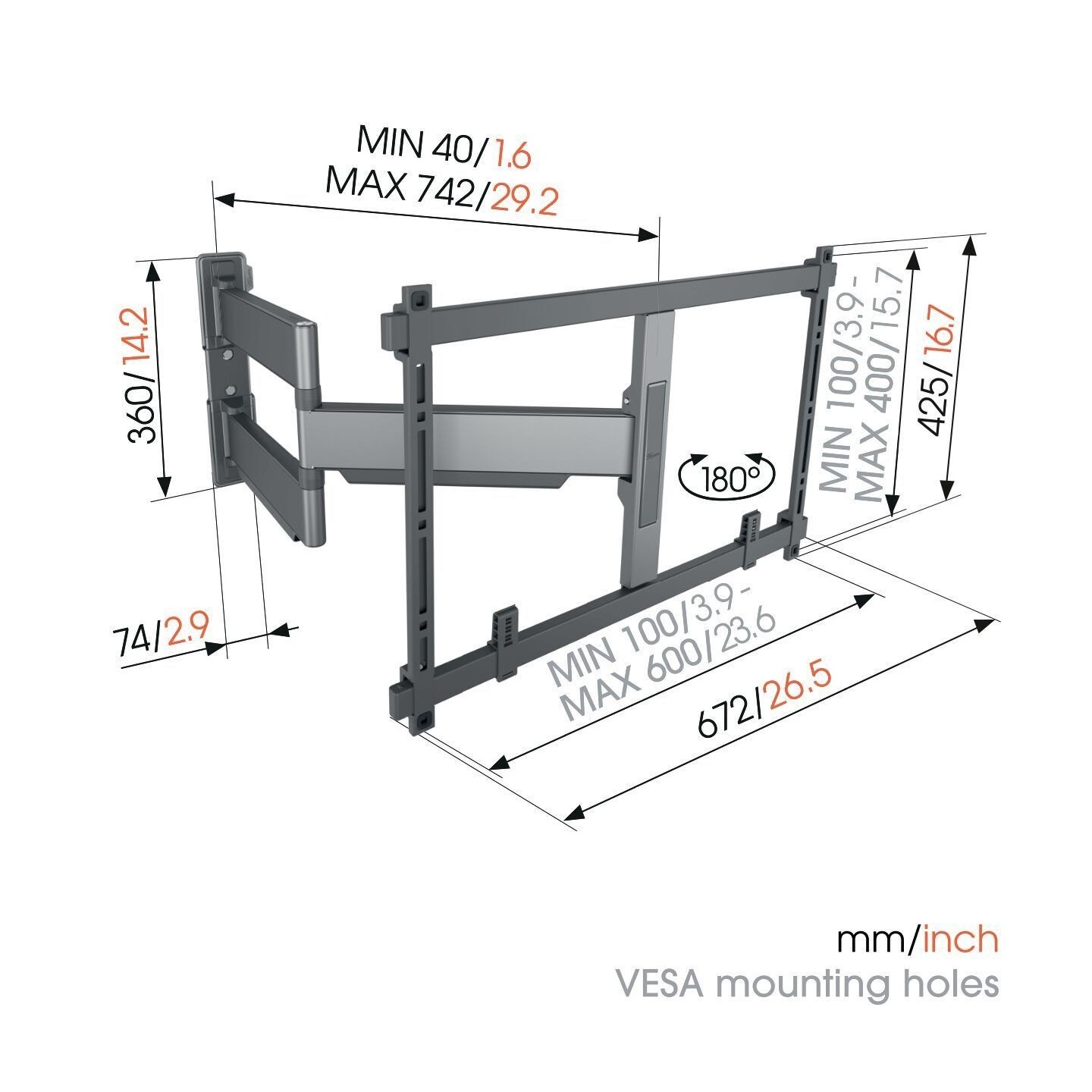 Vogels ELITE TV Wall Mount - TVM5845 - Turn 60x40 2 arms 55kg 74cm Black — Buy in Cyprus with Fast Delivery