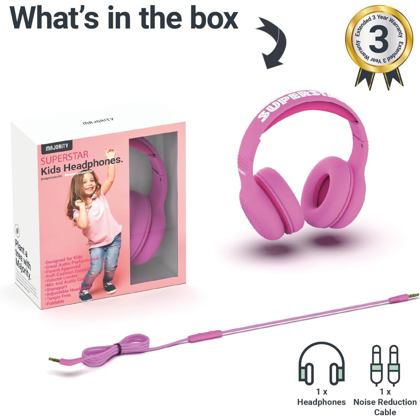 Majority SUPERSTAR Headphones - Pink - Kids Over Ear — Buy in Cyprus with Fast Delivery