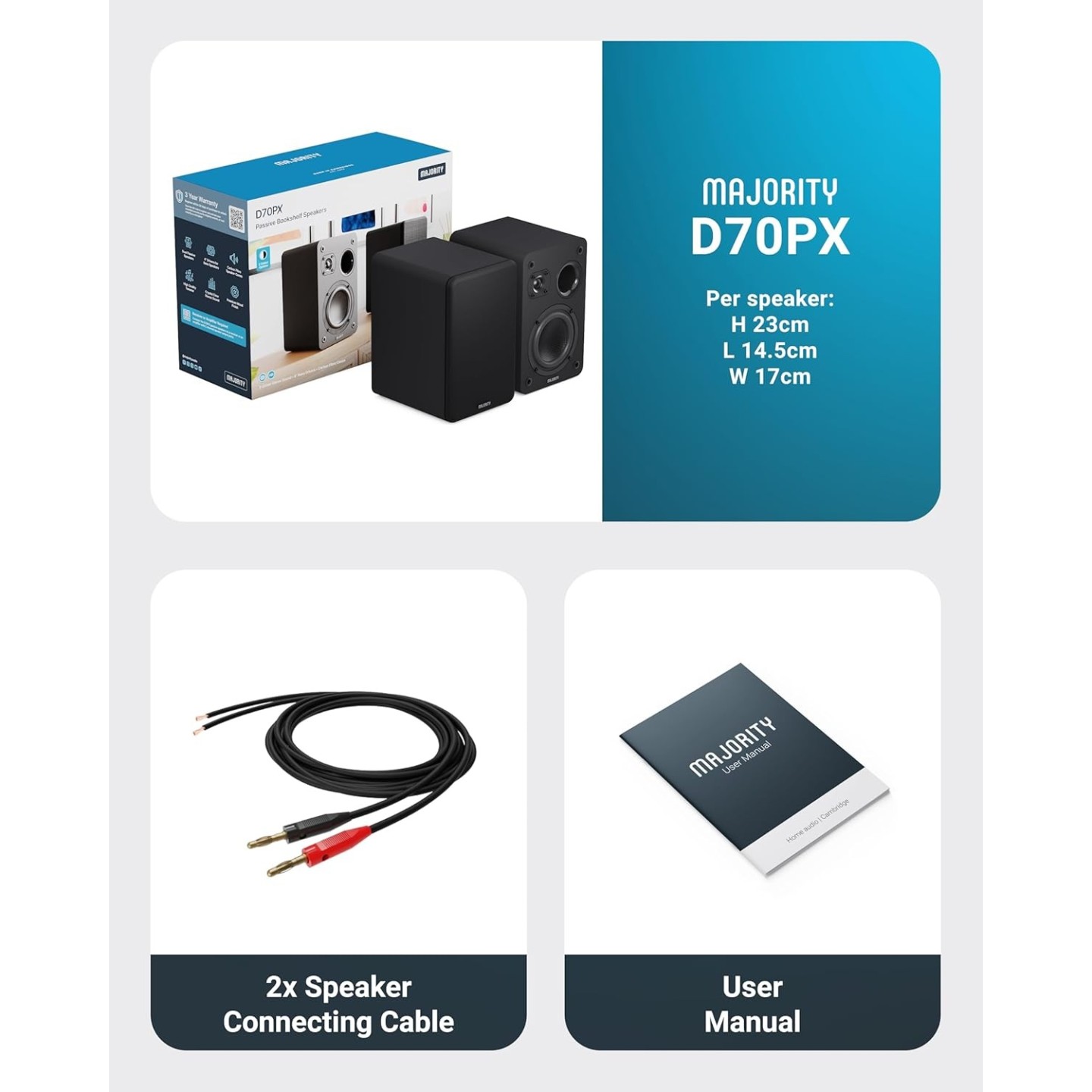 Majority Speakers Passive 2.0 Set - D70X - 60W Black (pair) — Buy in Cyprus with Fast Delivery