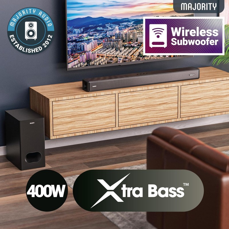 Buy Majority SIERRA PLUS Soundbar - 400W 2.1.2 Dolby Atmos Wireless Subwoofer 3x... in Cyprus, Nicosia, Limassol, Larnaka, Pafos
