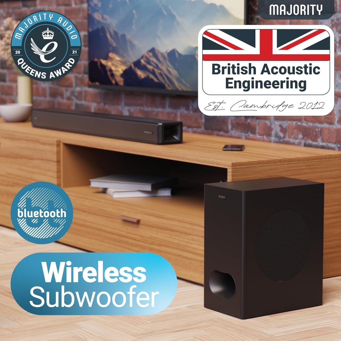 Majority SIERRA PLUS Soundbar - 400W 2.1.2 Dolby Atmos Wireless Subwoofer 3xHDMI BT-USB (UK)